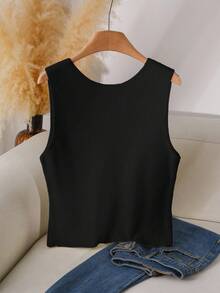 CosyJoli Plus Size Swobodny Odkryty Plecy Muszka Kontrastowy Kolor Rozcięcie Sweter Kamizelka Wiązany z Przodu Top Elegancki Top Kamizelka z Dekoltem w Serek Kokarda Top Elegancki Top Eleganckie Topy Top Bez Rękawów Top Dzianinowy z Dekoltem w Serek Jesień/Zima - Czarne - Zobacz 2