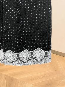 GlowEve Elegant And Casual Black And White Polka Dot Woven Lace Trousers For Ladies - Black and White - View 3