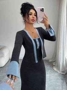 Elenzga A Two Pieces Autumn Set Of Elegant And Stylish Knitted Garments For Women - Grey - View 5