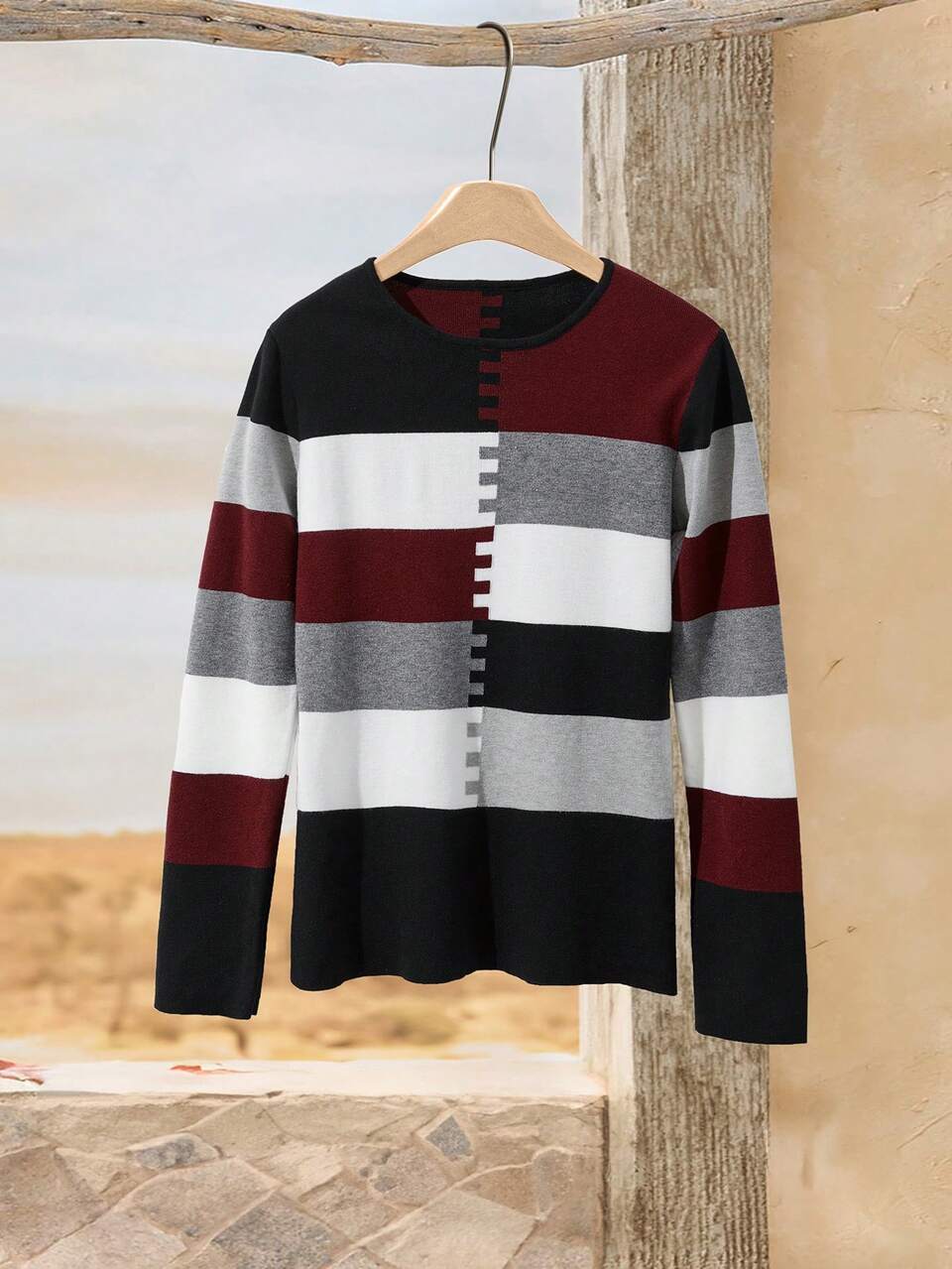 Round Neck Color Block Sweater In Fall/Winter