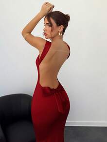 Aloruh Backless Bow Decor Pink Dress For Women,Summer Dresses
Spring Clothes - Burgundy - View 1