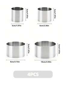 4pcs Stainless Steel Mousse Rings DIY Mousse Round Stainless Steel Mini Cake Tart Rings Round Tiramisu Mafen Moulds Kitchen Pastry Baking Tools Dessert Mousse Moulds - Silver - View 11