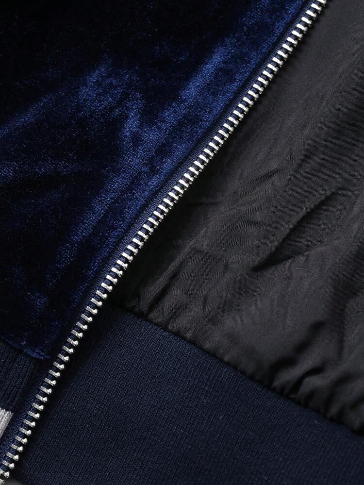 Autumn Velvet Fabric Embroidered Pattern Navy Blue Men's Jacket And Coat