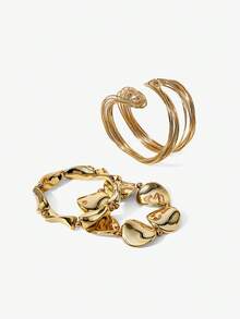 MUSERA 银色抽象手镯多件装 - 金色 - 查看 4