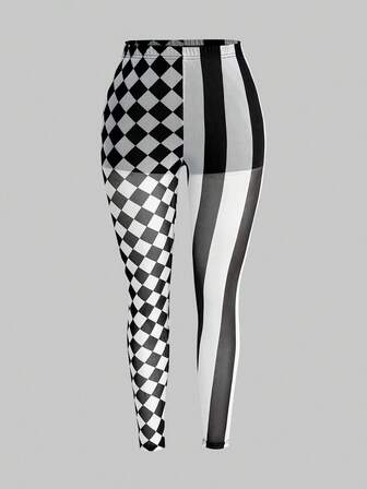 Goth Modische karierte gestreifte Leggings in Große Größen