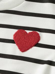 Maija Kids 女童条纹爱心图案圆领宽松休闲卫衣 - 黑與白 - 查看 7