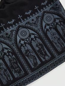 ROMWE Áo crop top thánh giá bằng ren hình thánh giá bằng kính màu kiểu Gothic - màu đen - Xem 4