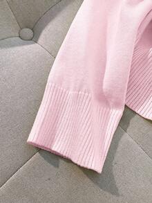 SHEIN LUNE New Slim Fit Stylish Color Block V-Neck Cardigan For Women, Chic & Versatile, Spring/Autumn - Dusty Pink - View 4