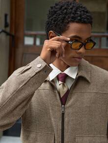 SWAVVY Áo khoác nam đa năng, đơn giản, phong cách thành thị, áo sơ mi dài tay cổ điển, phong cách học thuật, vintage, màu đất, áo khoác nam dáng ngắn, bộ sưu tập mùa thu, màu nâu. - Nhiều màu - Xem 5