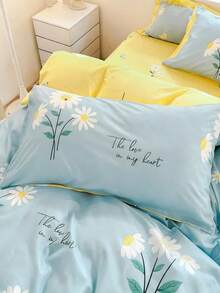 Joivida 3pcs/Set Blue Floral Printed Korean Style Countryside Style Bedding Set, Made Of Soft Aloe With Brushed Texture, Including 1 Duvet Cover And 2 Pillowcases, Multiple Sizes Available, Filling Not Included - Blue and White - View 3