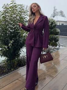 Jeta Ari Bộ quần áo vest công sở thanh lịch màu tím - Màu đỏ tím - Xem 4