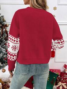 SHEIN LUNE Casual Loose Fit Crew Neck Long Sleeve Pullover Sweater For Women - Multicolor - View 2