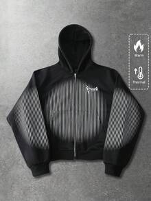 ROMWE MEN Street Life Men's Cross Stripe Zip-Up Hoodie Casual Sweatshirt - Black - View 1