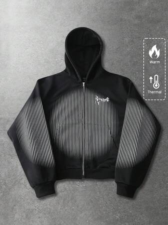 Men's Cross Stripe Zip-Up Hoodie Casual Sweatshirt