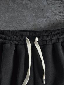 PAVTROS 男士纯色休闲宽松抽绳运动裤 - 黑色 - 查看 3