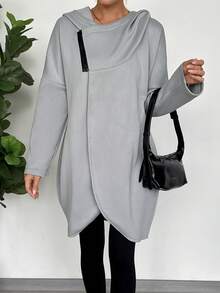 EMERY ROSE Women's Mature Casual Symmetrical Zipper Gray Everyday Sweatshirt - Grey - View 5