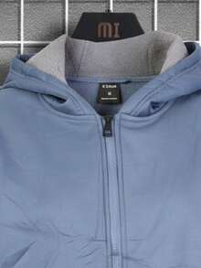 Sudadera para hombre estilo deportivo casual con cremallera frontal, material sintético, color sólido, ajuste regular, con capucha, manga larga, primavera otoño, diario, sudadera - Azul - Ver 4