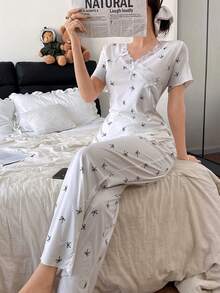 Dream Adore Women's Soft & Comfortable Pajama Set With Lace Trim, Bow Print, And Asymmetrical Design Lingerie Pajamas Set Sleep Wear Women Sets Sleepwear 3 Pieces Summer Sleep Wear Sets Pajamas Set For Woman - Beige - View 5