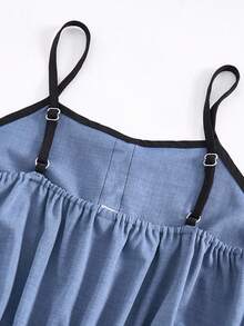 Teen Girl Round Neck Long Sleeve Cardigan Jacket + Spaghetti Strap Dress Set, Elegant Outfit For Party, Gathering, Back To School - Blue - View 6