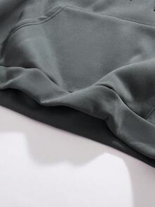 StoneGrade Sudadera con capucha de ajuste holgado y caída de hombros de unicolor con cordón, para otoño - Gris Oscuro - Ver 5