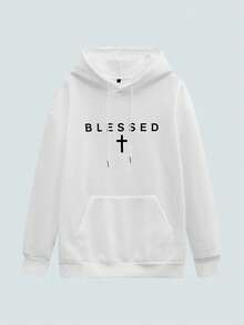 Modcrash Men's Casual Minimalist Slogan Print Thermal Lined Hoodie Sweatshirt, Autumn/Winter - White - View 2