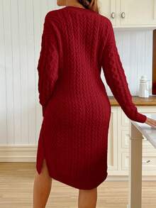 SHEIN Maternity Autumn/Winter V-Neck Long Sleeve Fitted Elegant Knit Dress - Red - View 2