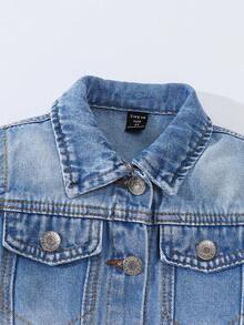 Girls' Lightweight Denim Jacket, Vintage Casual College Style, Floral & Rabbit Embroidery Decor, Simple Lapel Design, Suitable For Outings, Daily Wear, Parties, A Must-Have Versatile Denim Jacket For Spring And Autumn - Medium Wash - View 5