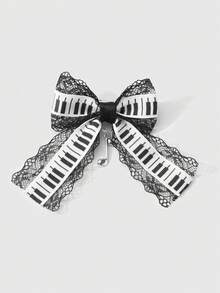 ROMWE Kawaii 2件套简约百搭复古时尚高品质黑白音符蝴蝶结吊坠DIY发夹，侧夹组合套装，适合女性、女孩日常佩戴，节日礼物 - 黑白色-4 - 查看 7