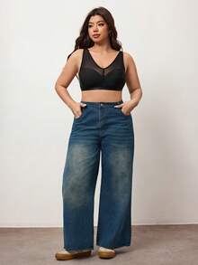 Enliva Top sexy la modă, din plasă transparentă, model patchwork, pentru femei de mărime mare, pentru forme rotunjite ale corpului - Negru - Vizualizare 4