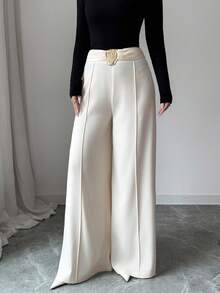 Elenzga Women's Elegant Casual Loose Waist Belted Wide Leg Pants, Suitable For Spring/Autumn, Commute, Vacation, Afternoon Tea, Party