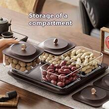 Zazumi New Minimalist INS Style Luxury Imitation Wood Grain Dry Fruit Plate, Snack Nut Candy Storage Box, Home Living Room Tea Table Fruit Plate, Anniversary Supplies, Holiday Fruit Plate, Office Desk Fruit Plate - Coffee Brown - View 4