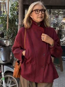 Vivie Lora Women's Suede Loose Waist Regular Jacket Women Coats - Burgundy - View 3