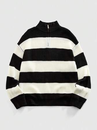 Pull tricoté casual pour homme avec petit col montant, mode rétro