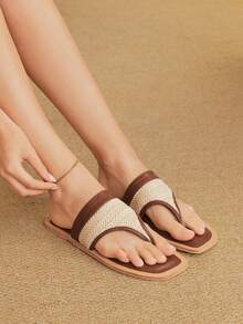 Styleloop Women's Casual Comfortable Thong Flat Sandals, Bohemian Style For Vacation - Brown - View 6