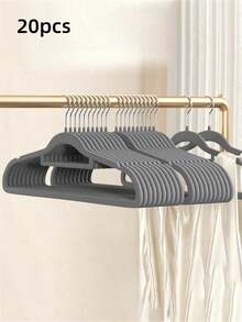 SHEIN 1pc/10pcs/20pcs Black, White, Pink, Gray Plush Clothes Hanger For Home Use, With No Trace, Anti Shoulder Corner, Anti Slip, Unable To Lift Bags, Clothes Drying Support, Organizer, Dry And Wet Dual-Use