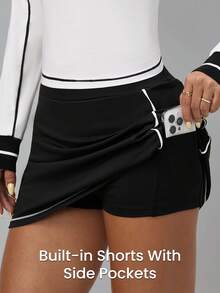 Dewbera 2pcs/Set Fitted Long Sleeve Top And Skirt Tennis Outfit