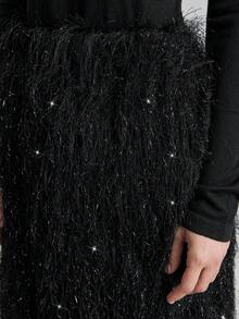 Ontre Women's Black Tassel Sparkly Special Fabric, A Must-Have Party Skirt For Parties And Banquets. Modern Urban Casual Fashion Business Casual Women's Office Wear Low-Key Old Money Style Effortless Temperament High-End Urban Commuting High-Quality Airport Women's Wear - Black - View 5