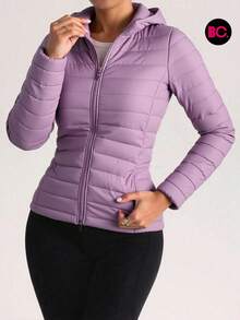 Chamarra de Dama Big City Acolchada Moderna con Gorro Ligera de Moda - Lila Púrpura - Ver 1