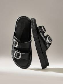 Solecia Sandales plates femme minimalistes, polyvalentes et confortables - Noir - Voir 3