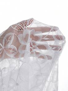 Mistrie 女士蕾丝透视修身性感长袖连衣裙 - 白色 - 查看 8