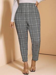 Comfylo 大码格子高腰修身休闲裤 - 彩色 - 查看 6