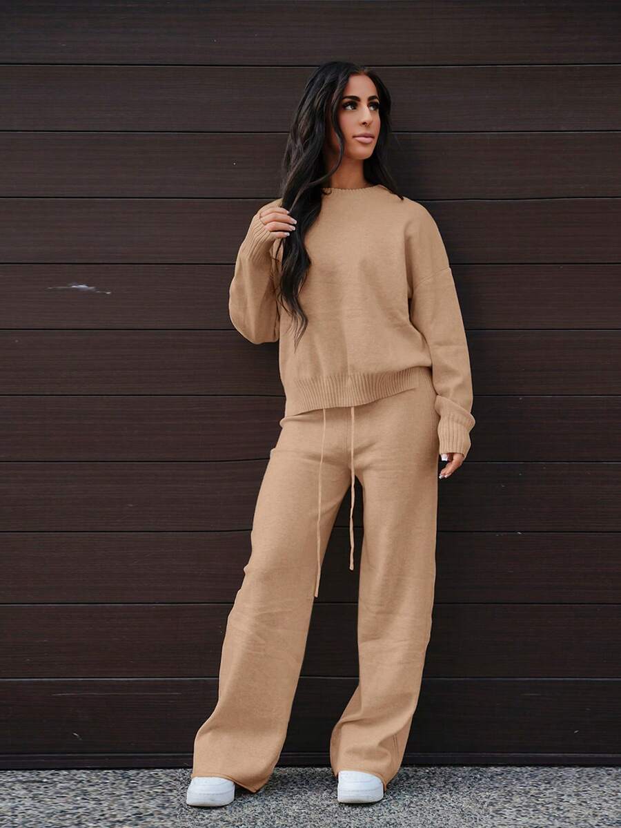 SAYEHFBABY 2pcs/Set Casual Solid Color Knitted Sweater And Pants Set, Autumn/Winter