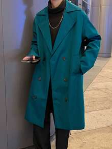 Claim Dot 宽松男士双排扣翻领风衣 - 綠色 - 查看 5