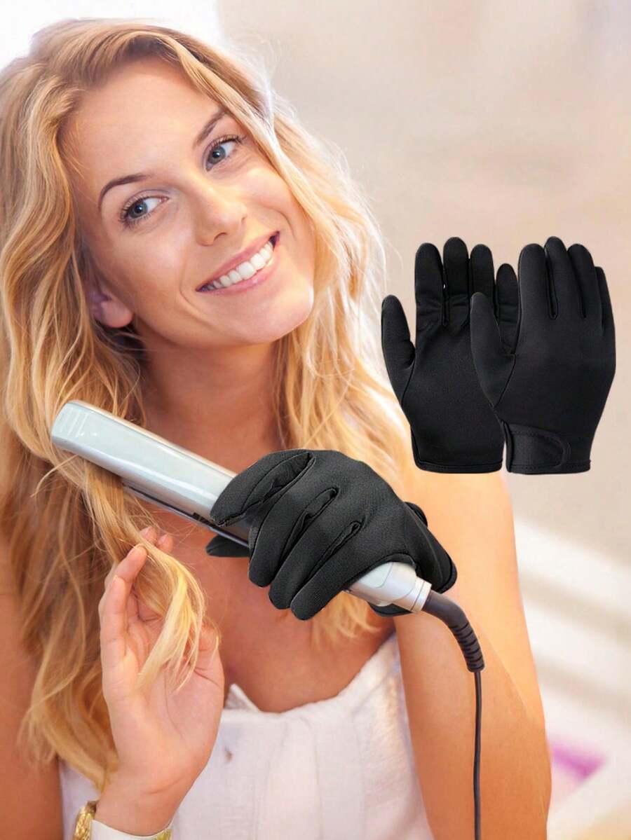 1 Stück Hitzebeständige Handschuhe für Unisex Profis zum Stylen mit Glätteisen, Lockenstab und Glätter - Styling Zubehör für normales Haar, Haarpflegeprodukte und Accessoires für Friseursalons und Schönheit - Schwarz - Übersicht 1