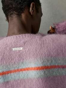 NEON BLANC Brand - New Men's Pullover Sweater - Mixed Yarn Striped - High-End Fashion Loose Casual - Pink - View 6