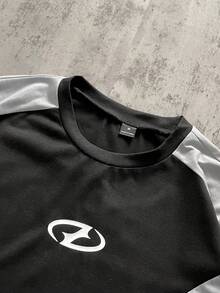 Manfinity ZONE917 Men's Casual Contrast Color Splice Raglan Sleeve Round Neck T-Shirt, Summer - Black - View 4