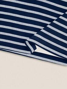 INAWLY 女士条纹圆领休闲宽松长袖上衣 - 藍白色 - 查看 6