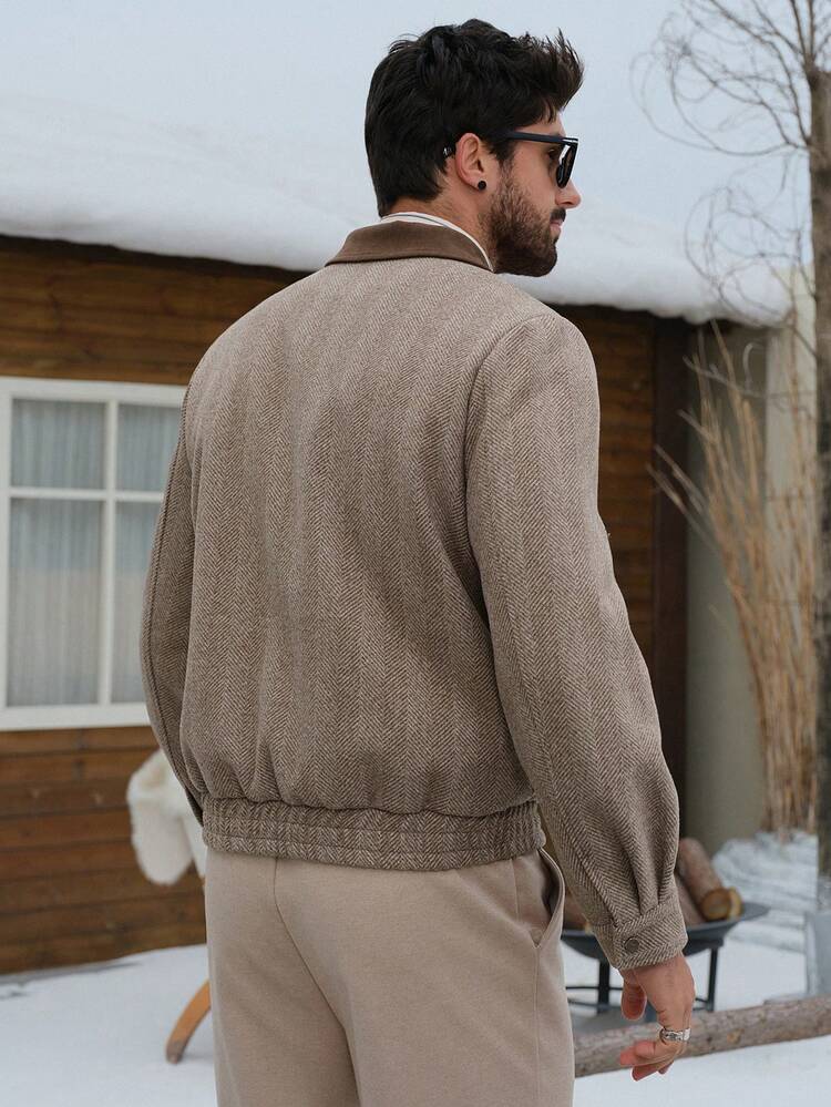 Men's Thick Twill Fabric Patchwork Collar Design Jacket And Coat, Autumn/Winter