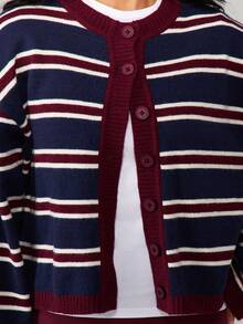 MISSGUIDED Cárdigan de punto con botones y rayas horizontales, con puños y borde acanalado, de manga larga y apertura frontal, prenda esencial para capas en otoño e invierno - Multicolor - Ver 4