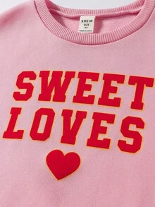 Maija Kids 2件/套 女童休闲宽松圆领印花针织卫衣 - 粉色 - 查看 5